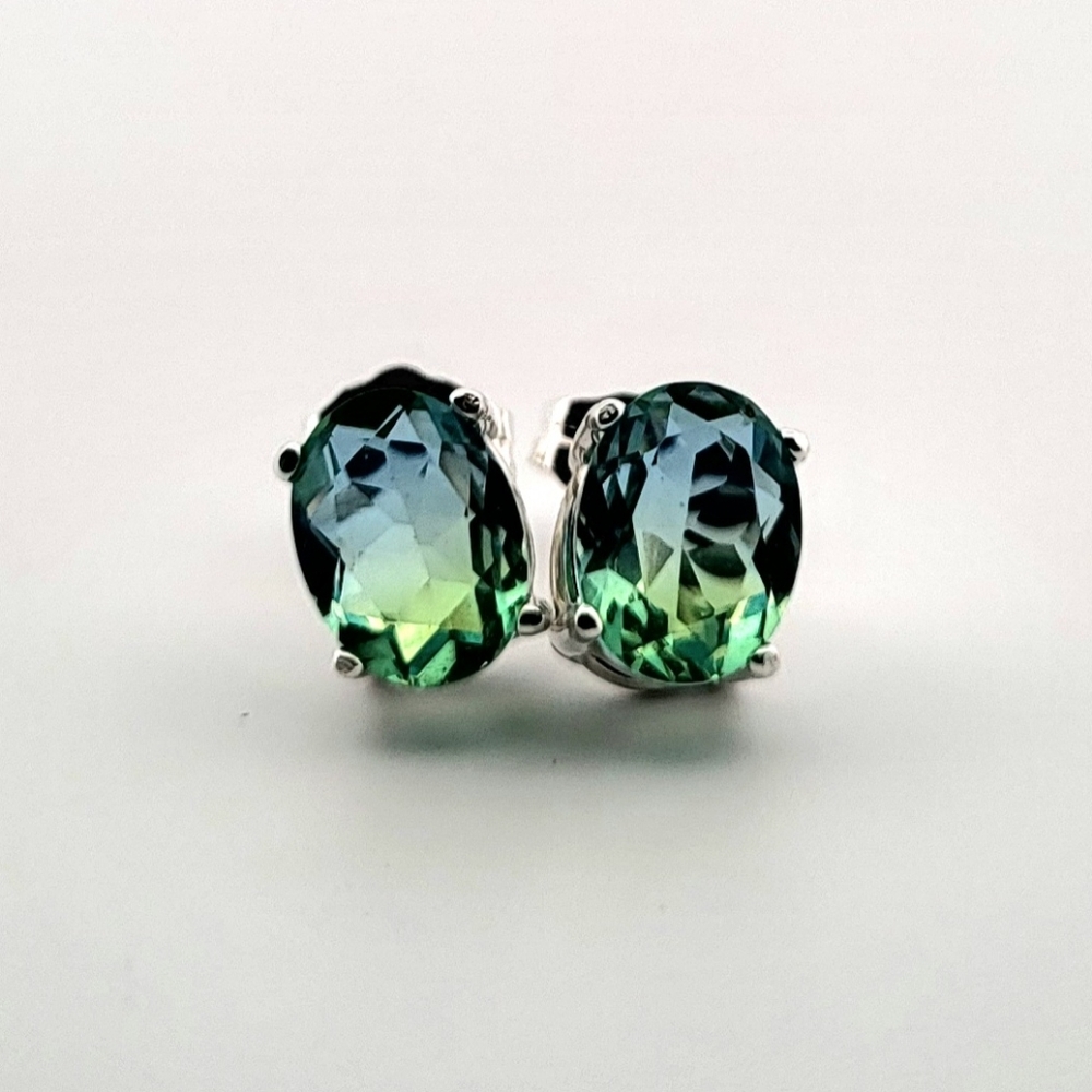 2ct Oval Blue & Green Tourmaline Sterling Silver Earrings